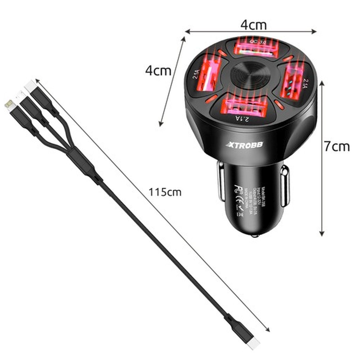 Ładowarka Samochodowa 4x USB + Kabel Xtrobb 19907 - Szybkie Ładowanie w Twoim Aucie-2 Ładowarka Samochodowa 4x USB + Kabel Xtrobb 19907 - Szybkie Ładowanie w Twoim Aucie-2