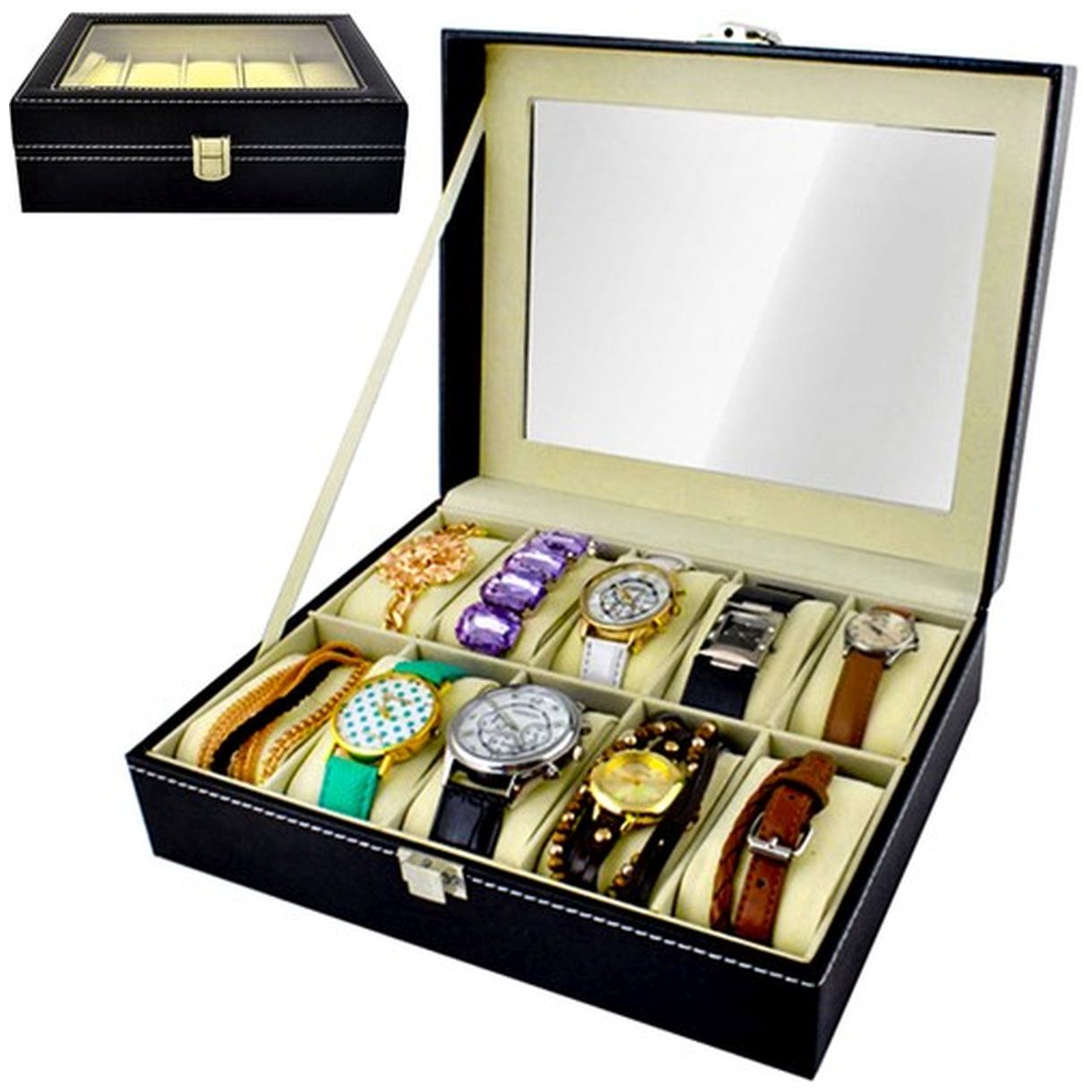 Organizer na Zegarki 10 Przegródek - Elegancka Ochrona dla Twojej Biżuterii-3 Organizer na Zegarki 10 Przegródek - Elegancka Ochrona dla Twojej Biżuterii-3