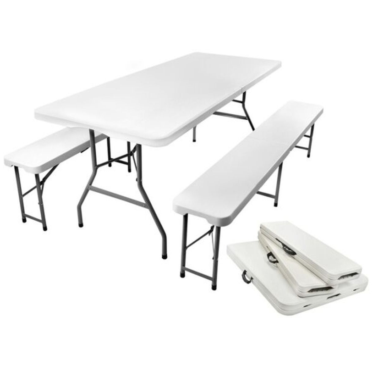 Stół Ogrodowy Składany 180cm + 2 Ławki - Idealne Rozwiązanie na Plenerowe Imprezy-1 Stół Ogrodowy Składany 180cm + 2 Ławki - Idealne Rozwiązanie na Plenerowe Imprezy-1