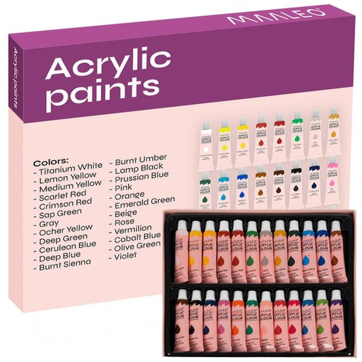 Farby Akrylowe 24 Kolory 12ml Maaleo 20363 - Doskonały Wybór dla Każdego Artysty-2 Farby Akrylowe 24 Kolory 12ml Maaleo 20363 - Doskonały Wybór dla Każdego Artysty-2